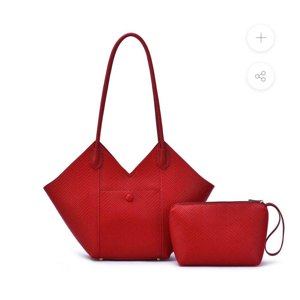 Winston Unique-shaped tote front pocket & removable cosmetic pouch Red NWT